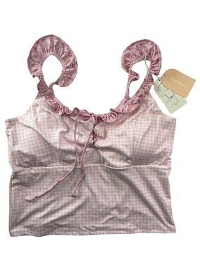 Ruffle Strap Pink Gingham Tank Top